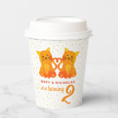 Twins Birthday Orange Kittens Confetti Dots Party Pappbecher (Vorderseite)