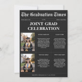 Twins Black Newspaper Joint Abschluss Foto Einladung (Vorderseite)