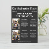 Twins Black Newspaper Joint Abschluss Foto Einladung (Stehend Vorderseite)