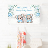 Twins Blue Bear Floral Custom Baby Shooter Banner (Insitu)