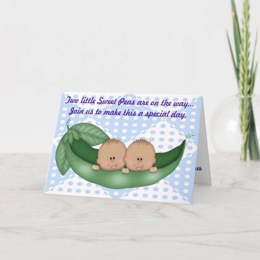 Twins Blue Boy Baby Shower Pea im Pod Einladung (Vorderseite)