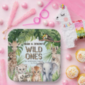 Twins Blue Jungle Tiere Wild One Safari Thema Pappteller (Party)