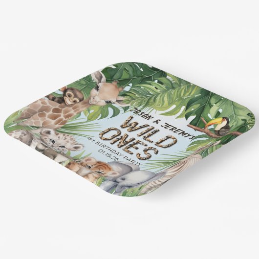 Twins Blue Jungle Tiere Wild One Safari Thema Pappteller (Gewinkelt)