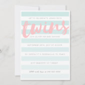 Twins Blue Pink Striping Baby Dusche Einladung (Vorderseite)