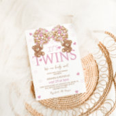 Twins Blush Pink Bear Girls Balloons Babydusche Einladung