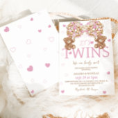 Twins Blush Pink Bear Girls Balloons Babydusche Einladung