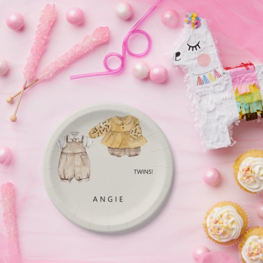 Twins Boho Baby Dusche Willkommen Pappteller (Party)