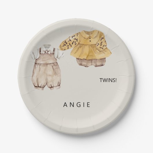 Twins Boho Baby Dusche Willkommen Pappteller (Vorderseite)