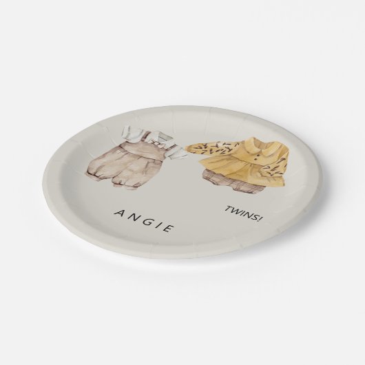 Twins Boho Baby Dusche Willkommen Pappteller (Schrägansicht)