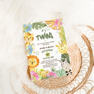 Twins Boho Safari Animals Baby Shower Einladung