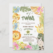 Twins Boho Safari Animals Baby Shower Einladung (Vorderseite)