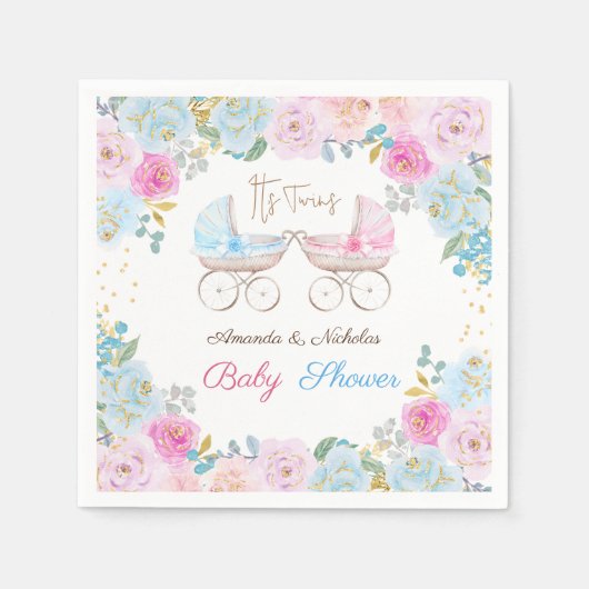 Twins Boy and Girl Baby Shower Dekoration Serviette (Vorderseite)