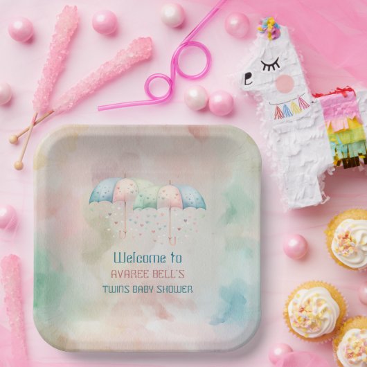 Twins Boy and Girl Dusche Regenschirm Pappteller (Party)