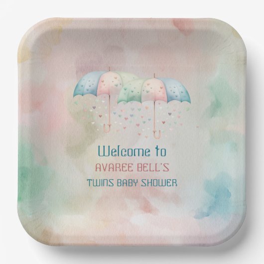 Twins Boy and Girl Dusche Regenschirm Pappteller (Vorderseite)