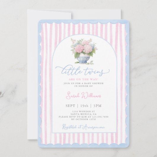 Twins Boy and Girl Grandmillennial Baby Shower Einladung (Vorderseite)