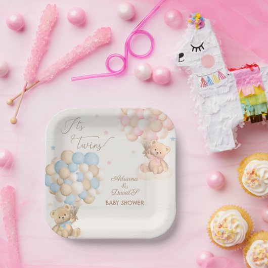 Twins Boy and Girl Pink Blue Baby Dusche Pappteller (Party)