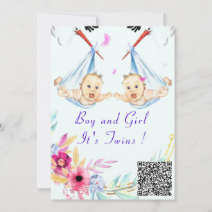 Twins Boy and Girl QR Code Kinderdusche Einladung