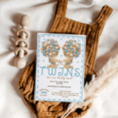 Twins Boy Bear Blue Balloon Baby Dusche Einladung