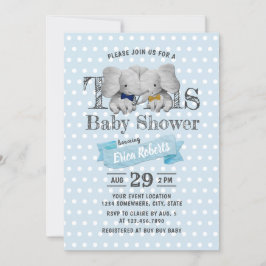 Twins Boy Elephant Blue Polka Dots Baby Dusche Einladung
