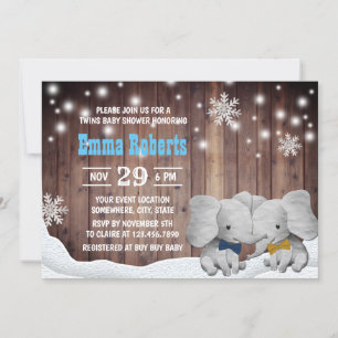Twins Boy Elephant Winter Snowflaches Babydusche Einladung
