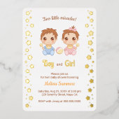Twins Boy Girl Baby Shower Folieneinladung (Vorderseite)