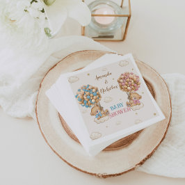 Twins Boy Girl Dusche Rosa Blauer Bär Balloons Serviette