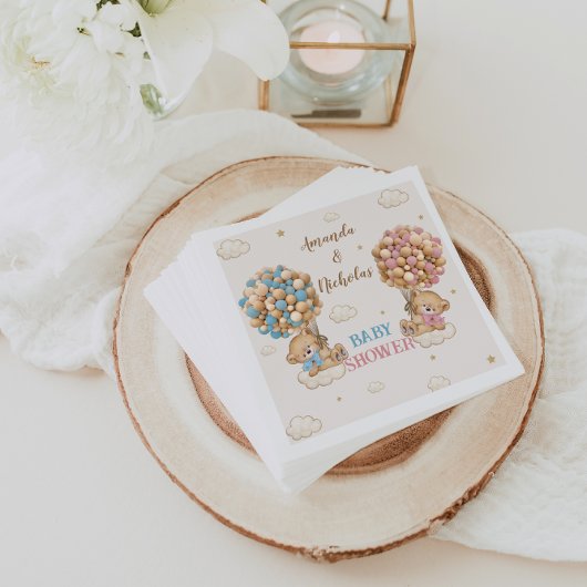 Twins Boy Girl Dusche Rosa Blauer Bär Balloons Serviette