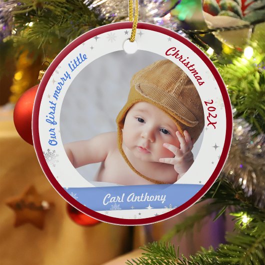 Twins Boy Girl Fotos First Merry Little Christmas Keramik Ornament