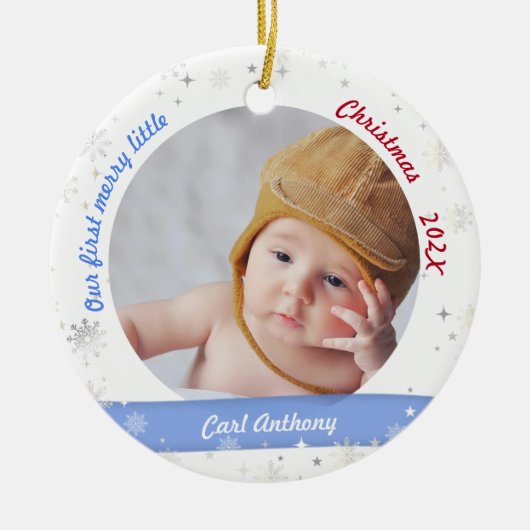 Twins Boy Girl Fotos First Merry Little Christmas Keramik Ornament (Vorne)