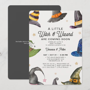 Twins Boy Girl Gray Halloween Baby Shower Einladung