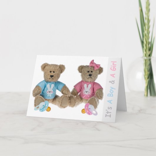 Twins - Boy & Girl - New Babies Greetings Card Karte (Vorderseite)