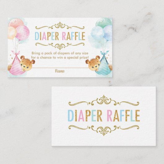 Twins Boy Girl Teddy Bears Diaper Raffel Ticket Begleitkarte (Vorne/Hinten)