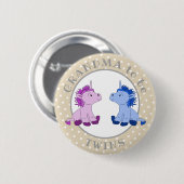 Twins Boy Girl Unicorn Oma wird Kinderdusche Button (Vorne & Hinten)