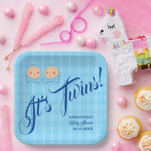 Twins Boys Baby Shower Party Blue. Pappteller (Party)