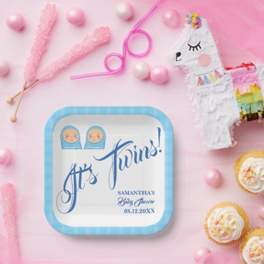 Twins Boys Baby Shower Party Blue. Pappteller (Party)