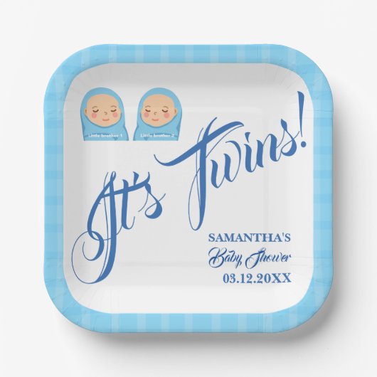 Twins Boys Baby Shower Party Blue. Pappteller (Vorderseite)