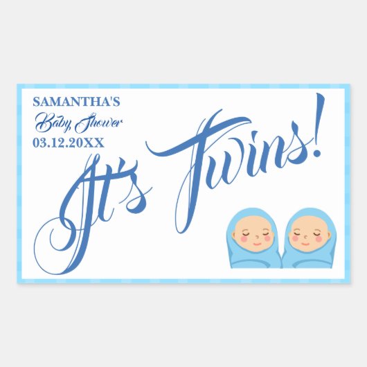Twins Boys Baby Shower Party Blue. Rechteckiger Aufkleber (Vorderseite)