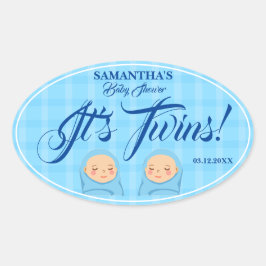 Twins Boys Baby Shower Party Blue. Servietten Ovaler Aufkleber