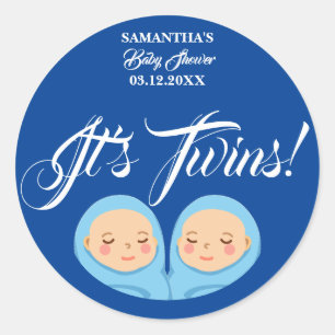 Twins Boys Baby Shower Party Blue. Servietten Runder Aufkleber