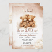 Twins Boys Brown Bear Baby Dusche Einladung (Vorne/Hinten)