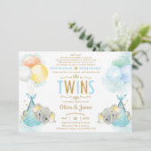 Twins Boys Elephant Virtual Baby Dusche per Mail Einladung (Stehend Vorderseite)