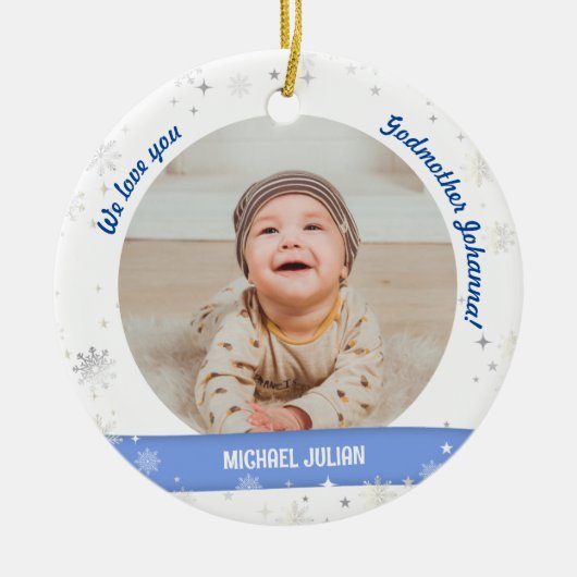 Twins Boys Fotos Godmutter First Christmas Baby Keramik Ornament (Vorne)