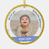 Twins Boys Fotos Godmutter First Christmas Baby Keramik Ornament (Vorne)