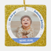 Twins Boys Fotos Godmutter First Christmas Baby Keramikornament (Vorderseite)