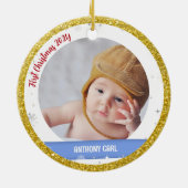 Twins Boys Fotos Godvater First Christmas Baby Keramik Ornament (Hinten)