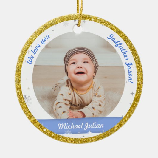 Twins Boys Fotos Godvater First Christmas Baby Keramik Ornament (Vorne)