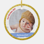 Twins Boys Fotos Godvater First Christmas Baby Keramik Ornament (Hinten)