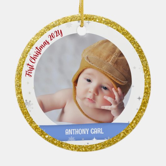 Twins Boys Fotos Oncle Niedlich First Christmas Ba Keramik Ornament (Hinten)