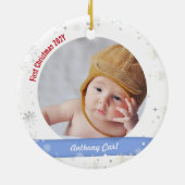 Twins Boys Fotos Tante Niedlich First Christmas Ba Keramik Ornament (Hinten)