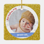 Twins Boys Fotos Tante Niedlich First Christmas Ba Keramikornament (Rückseite)
